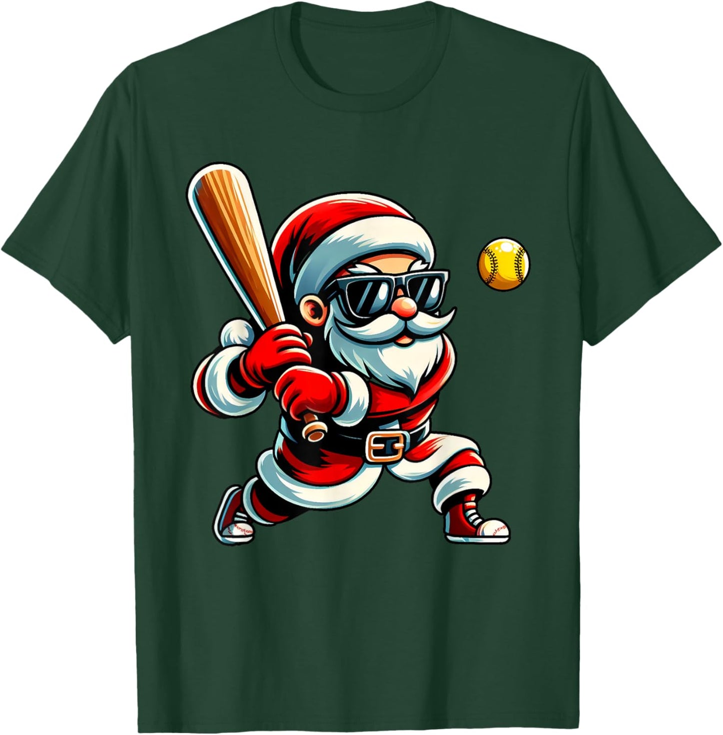 Christmas Santa Claus Play A Softball Funny Boys Kids Xmas T-Shirt - T-Shirt | Forest