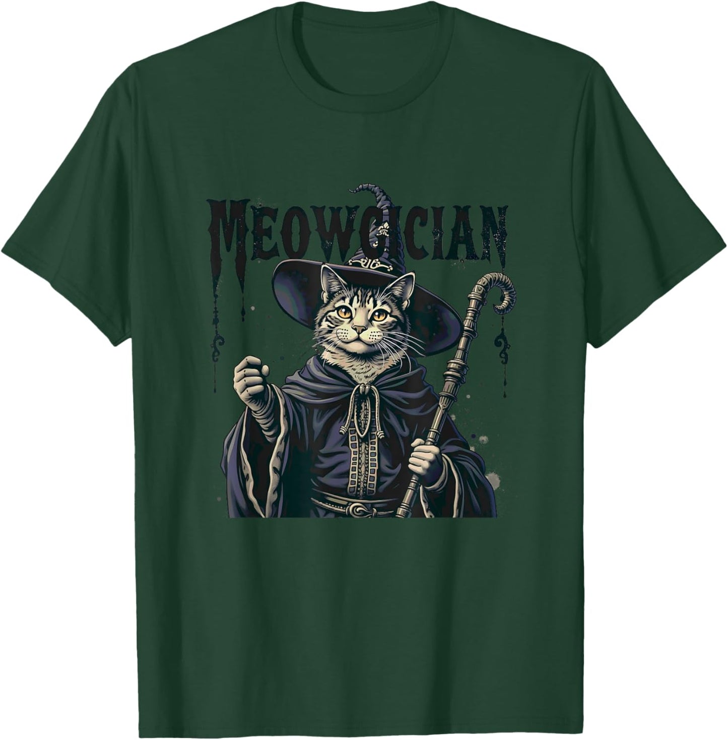 Meowgician Cat Magician RPG Arcane Magic Spells Wizard T-Shirt - T-Shirt | Forest