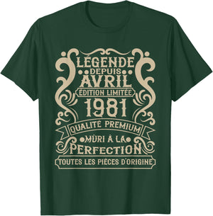 April 1981 - 44 Years Anniversary Gift Vintage 1981 , Black, S T-Shirt - T-Shirt | Forest