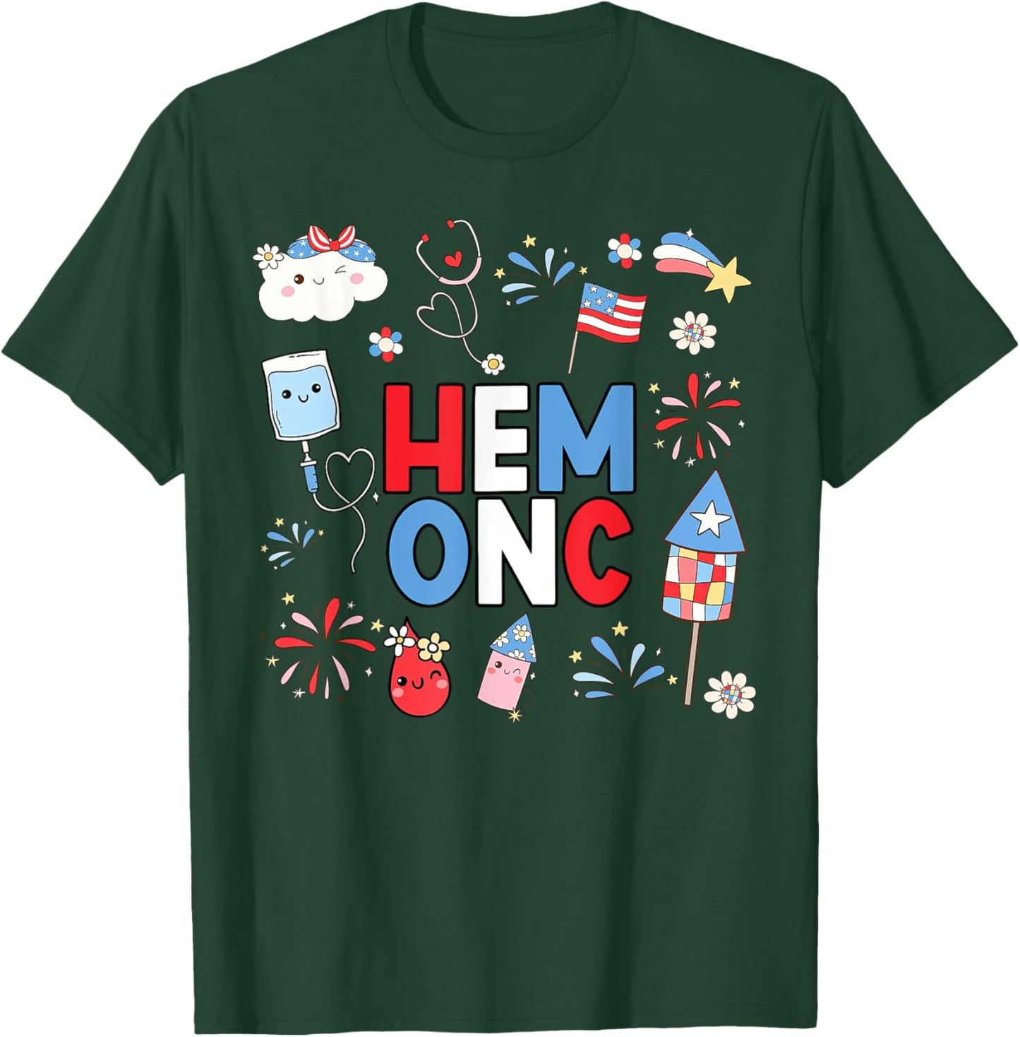 Hematology Oncology Nurse PEDS Hem Onc Nurse 4th Of July Men T-Shirt - T-Shirt | Forest