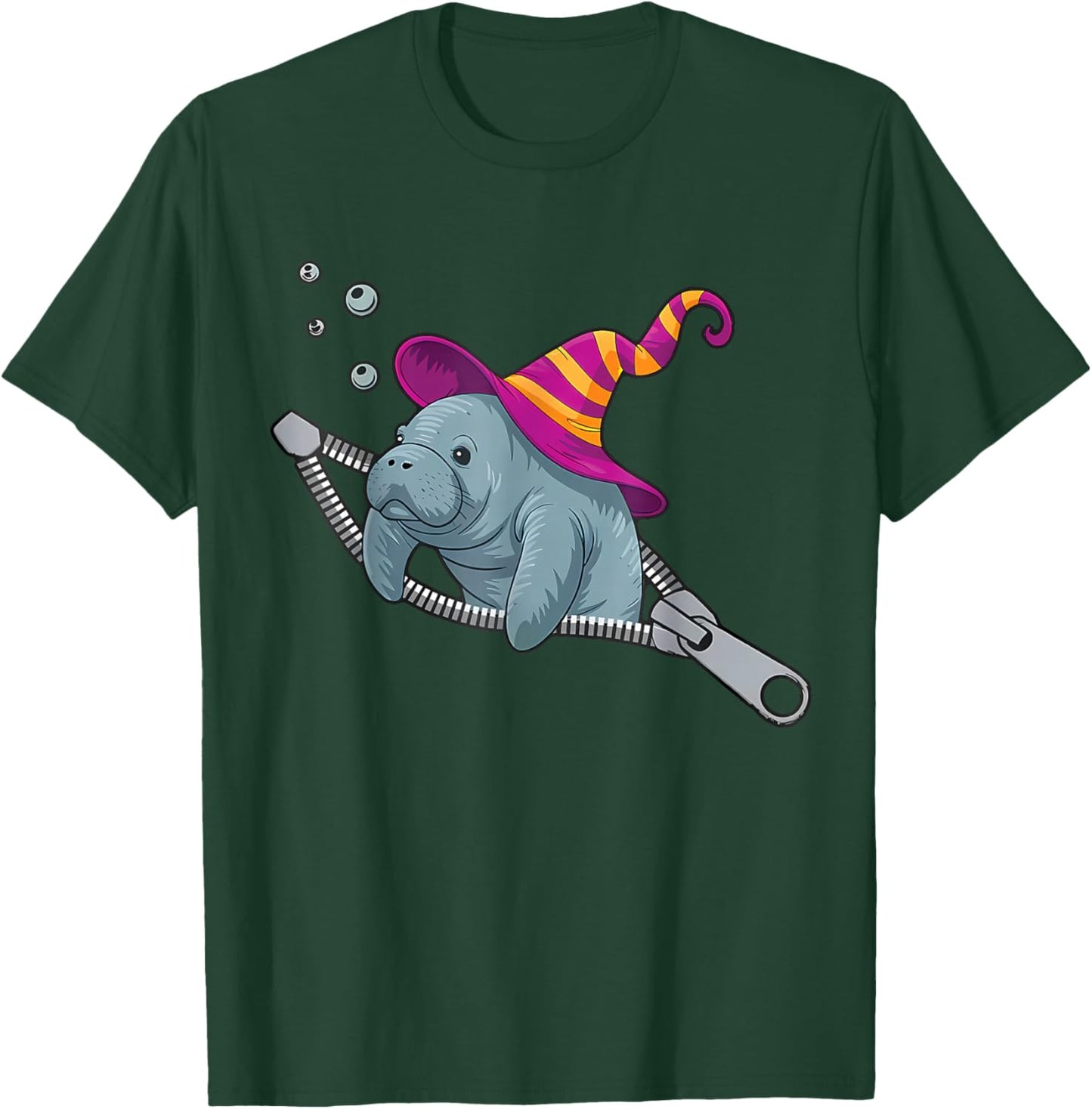 Manatee Emerging from A Zipper Cute Manatee Halloween Wizard T-Shirt - T-Shirt | Forest
