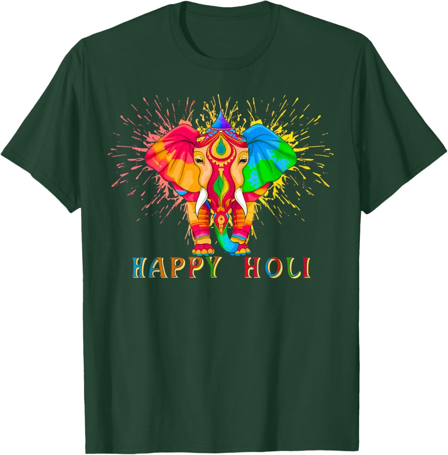 Happy Holi Festival India Colors Elephant Hindu Spring 2026 T-Shirt - T-Shirt | Forest