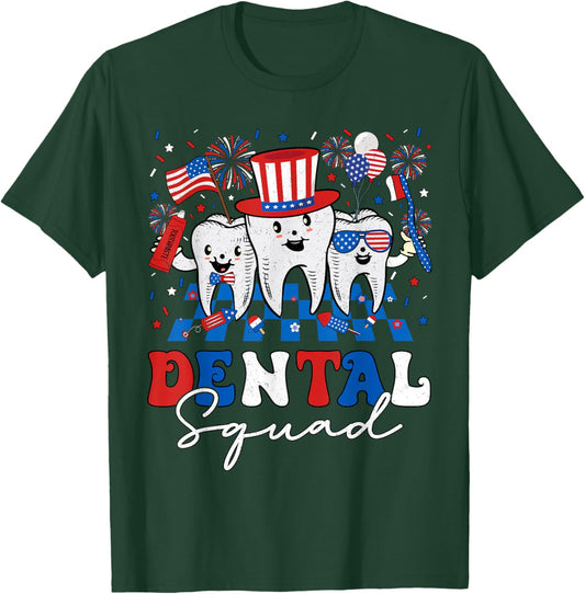 Retro Dental Squad Dentist Hygienist Patriotic 4th of July T-Shirt - T-Shirt | Forest