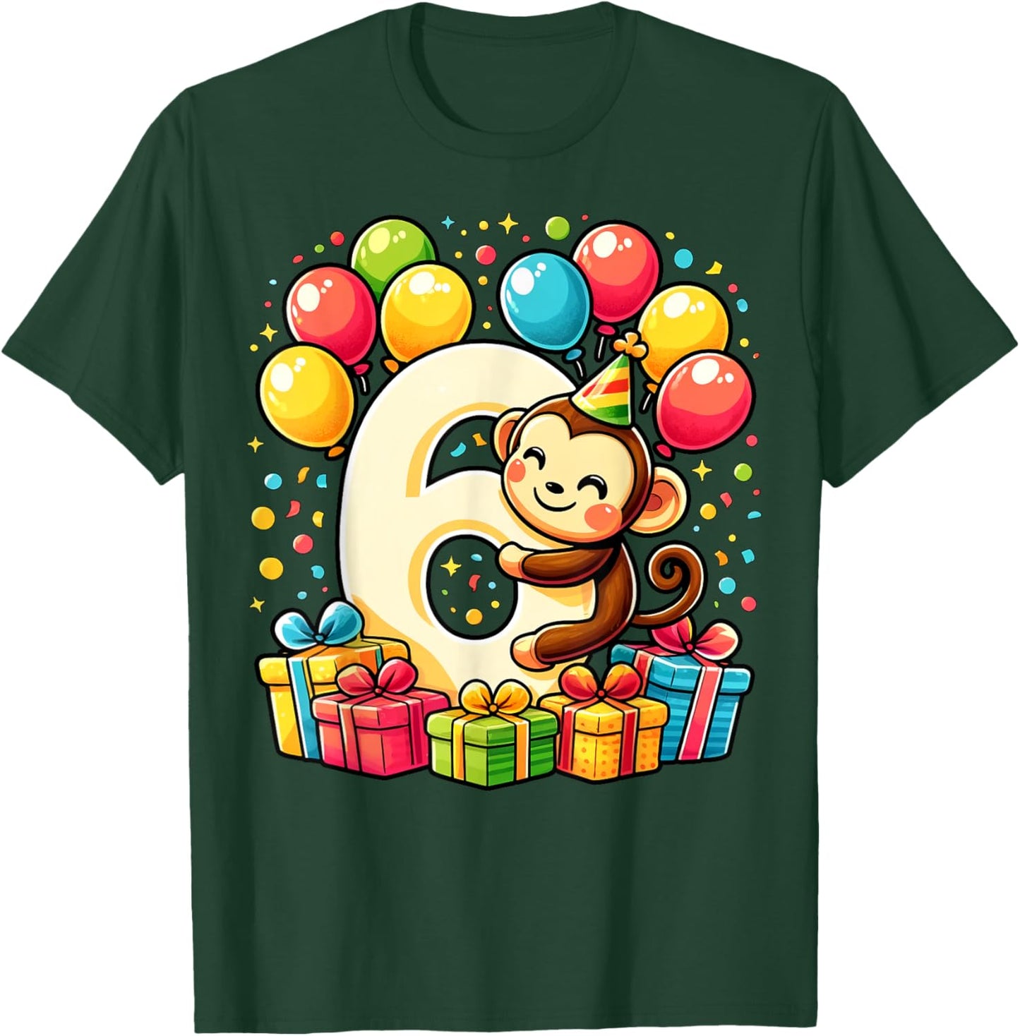 Bday sixth Boys, Girls, Kids age six 6th birthday Monkey T-Shirt - T-Shirt | Forest