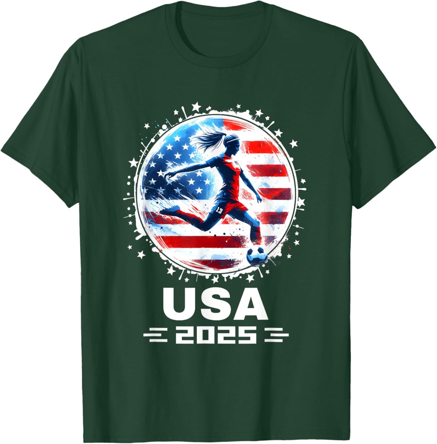 Soccer Team American Flag Soccer Apparel Soccer 2025 T-Shirt - T-Shirt | Forest
