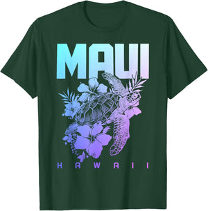 Maui Hawaii Sea Turtle Diving Flower Hawaii Souvenir T-Shirt - T-Shirt | Forest