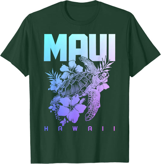 Maui Hawaii Sea Turtle Diving Flower Hawaii Souvenir T-Shirt - T-Shirt | Forest