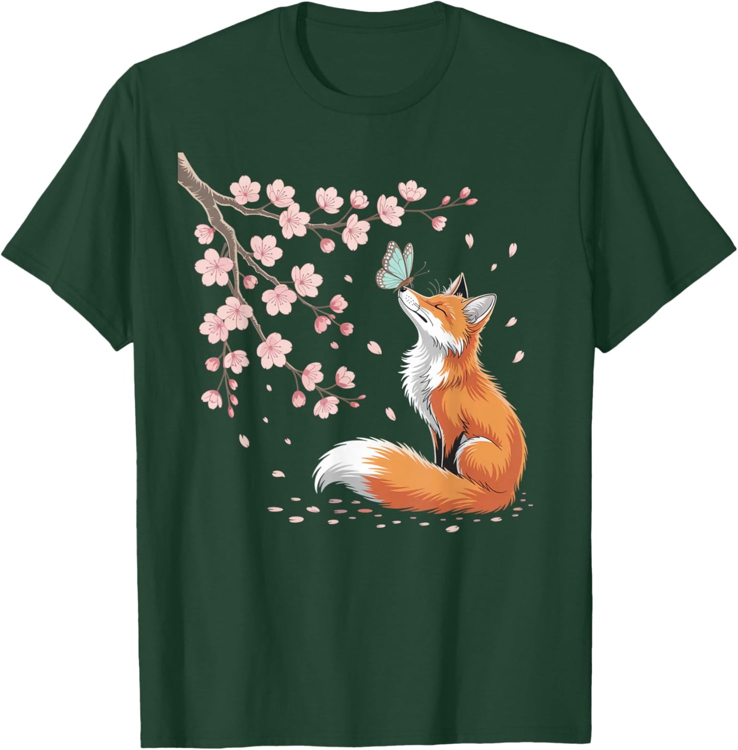 Fox Japanese Cherry Blossom Sakura Tree Kawaii Girls Women T-Shirt - T-Shirt | Forest