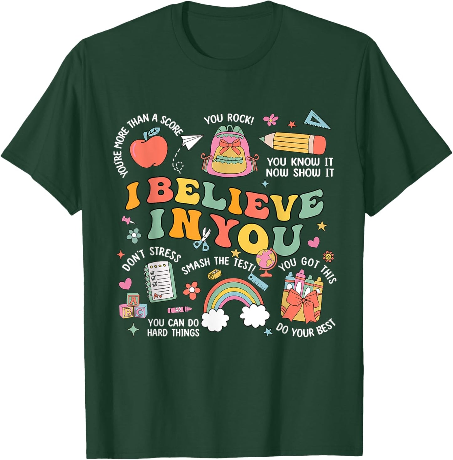 Groovy Believe You Test Testing Day Do Your Best Teacher Kid T-Shirt - T-Shirt | Forest