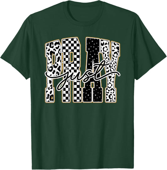 Christian Just Pray Leopard Checkered T-Shirt - T-Shirt | Forest