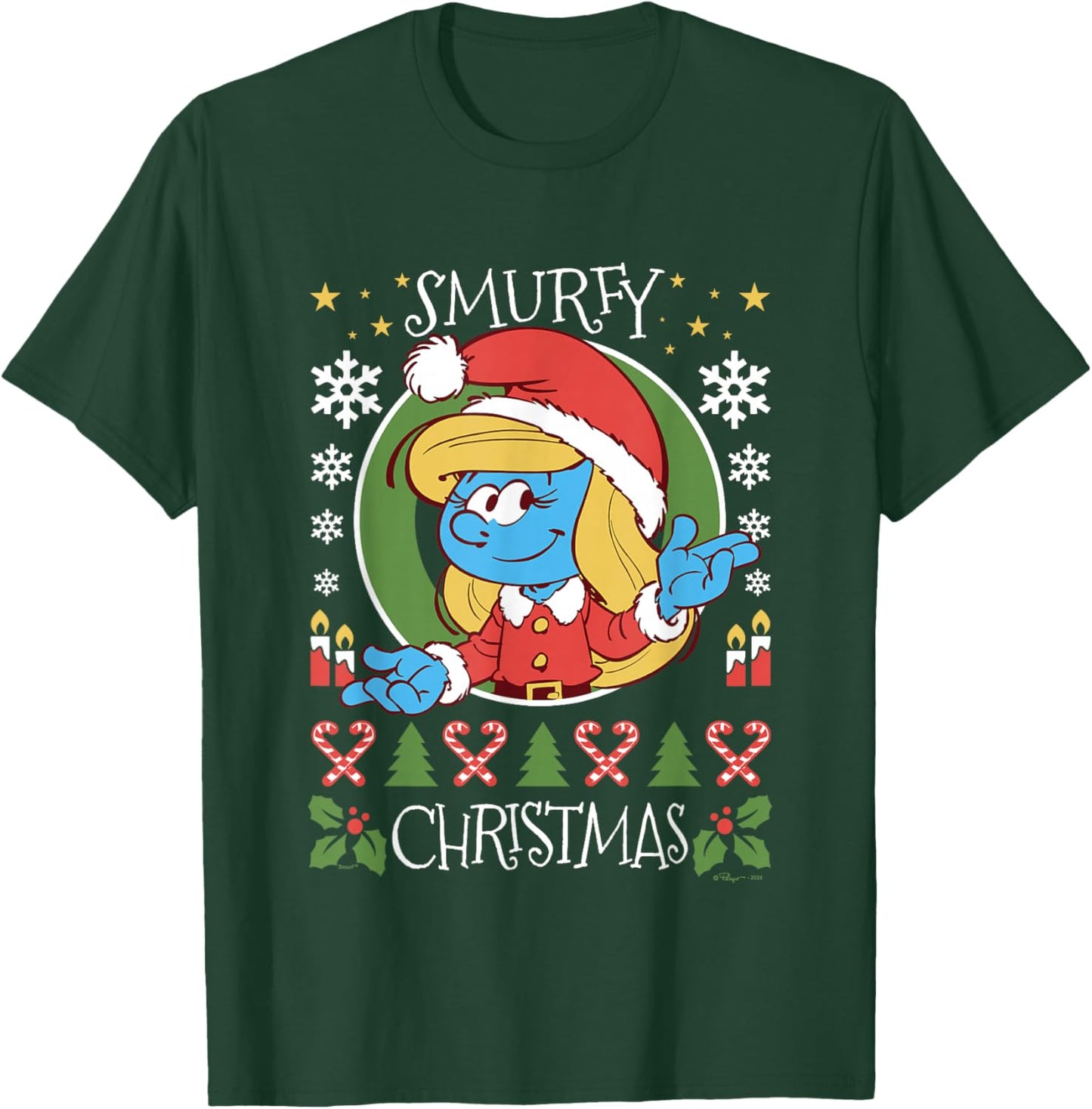 The Smurfs Christmas Smurfy Christmas Smurfette Chest Logo T-Shirt - T-Shirt | Forest