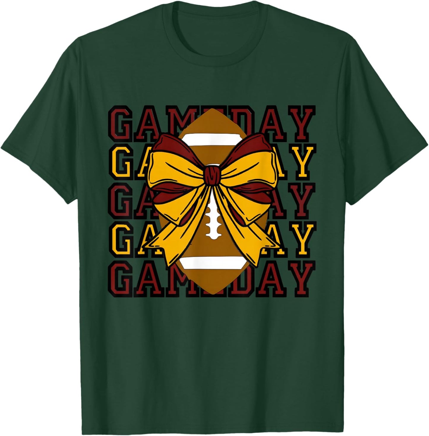 Cute Football Bow Game Day Maroon and Gold Girl Design T-Shirt - T-Shirt | Forest