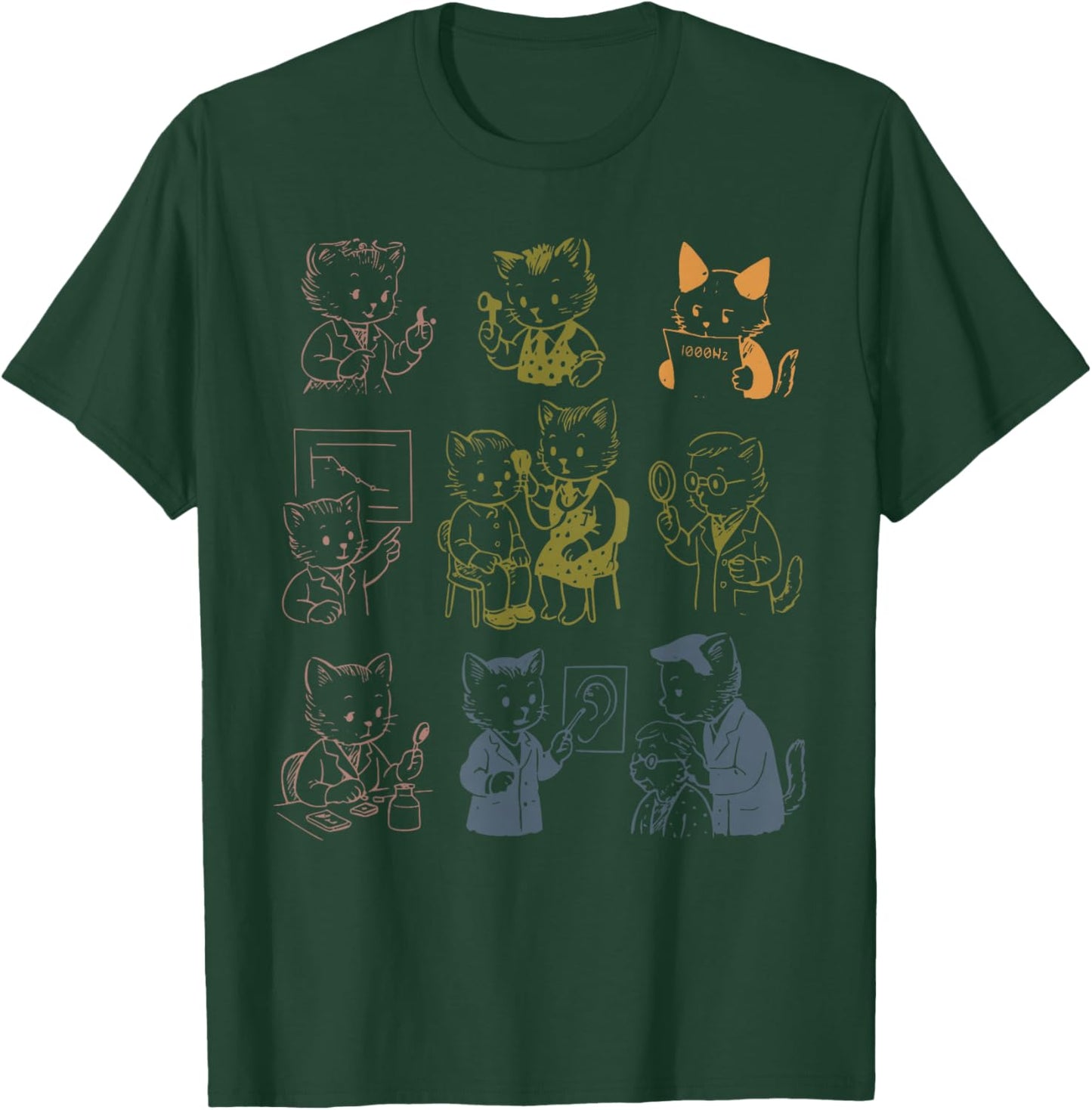 Vintage 90s Tattoo Kitten Cat Audiologist Hearing Aid Doctor T-Shirt - T-Shirt | Forest