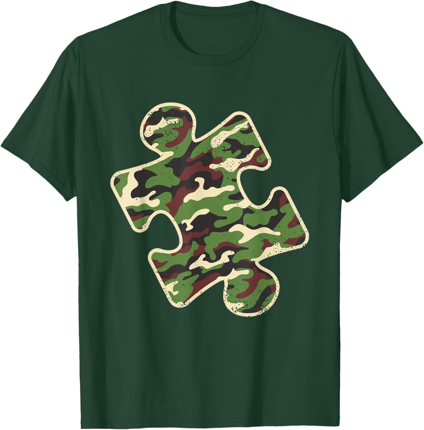 Autism Awareness Camo Puzzle Piece Vintage Camouflage Boys T-Shirt - T-Shirt | Forest