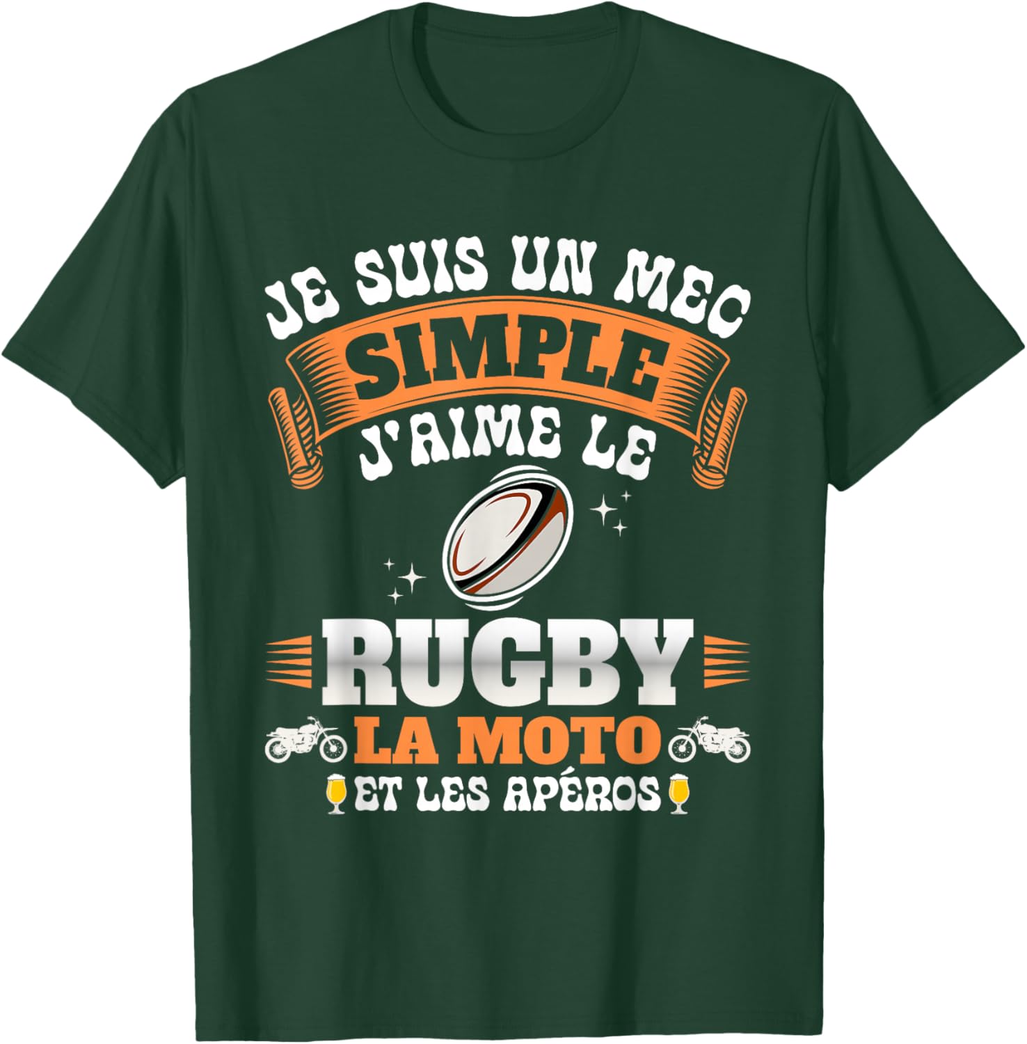 Supporter Biker Humour Rugby Fan Motorcycle And Aperitif T-Shirt - T-Shirt | Forest