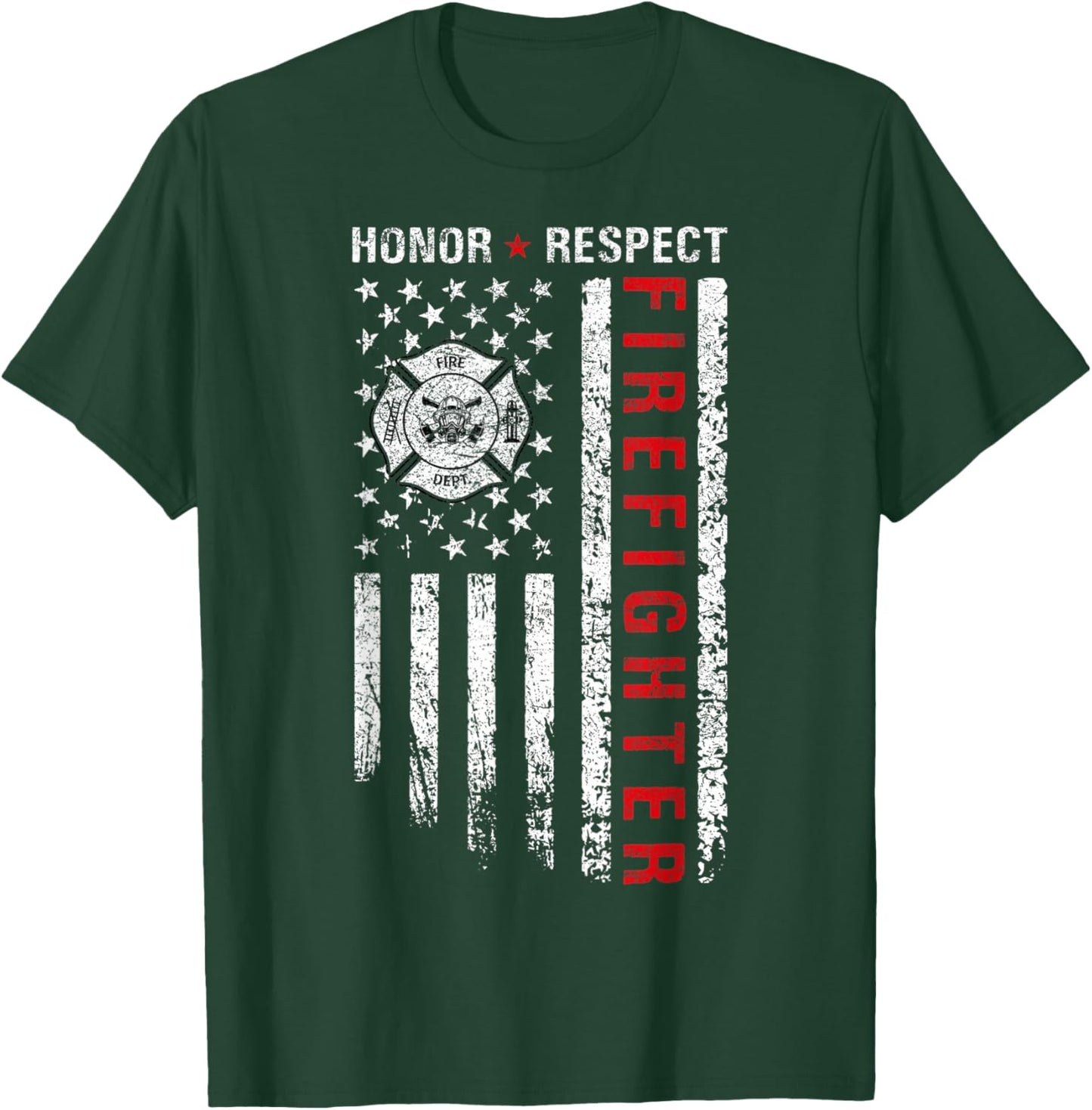 Firefighters Red Line American Flag Honor And Respect Women Men T-Shirt - T-Shirt | Forest
