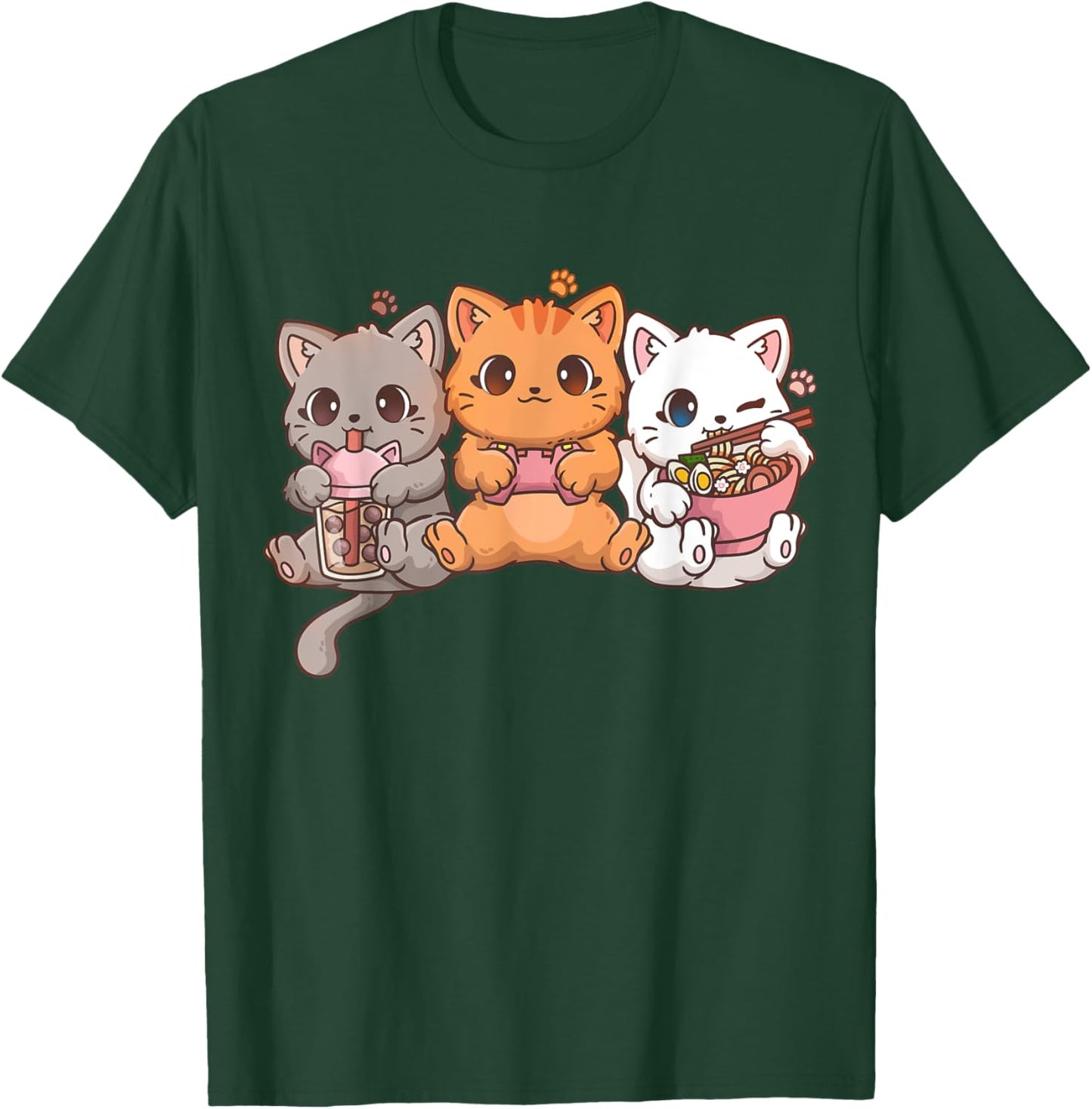 Kawaii Gamer Gaming Cat Boba Cat Bubble Tea Ramen Cats T-Shirt - T-Shirt | Forest