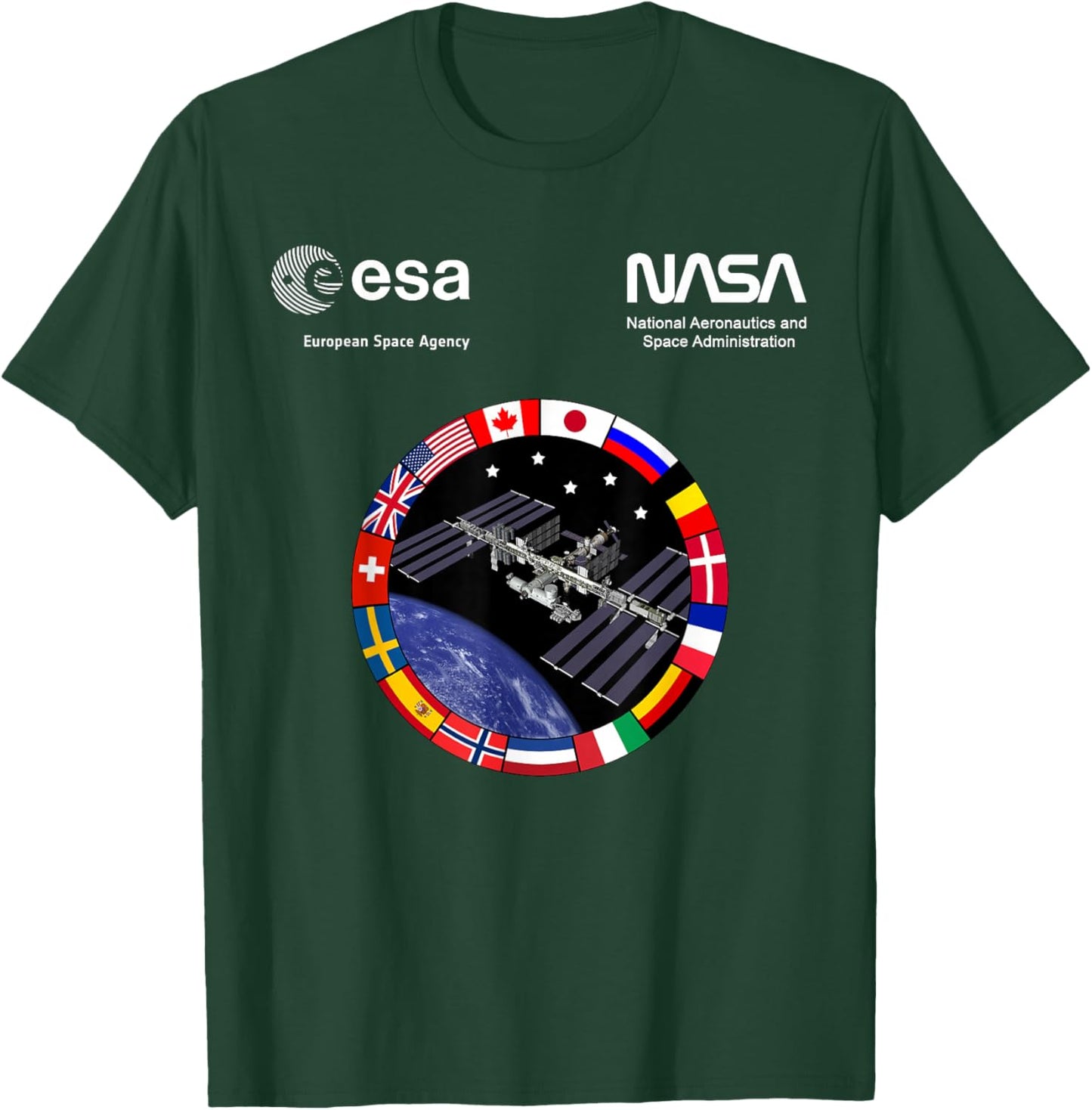 NASA Worm and ESA Logo ISS International Space Station T-Shirt - T-Shirt | Forest