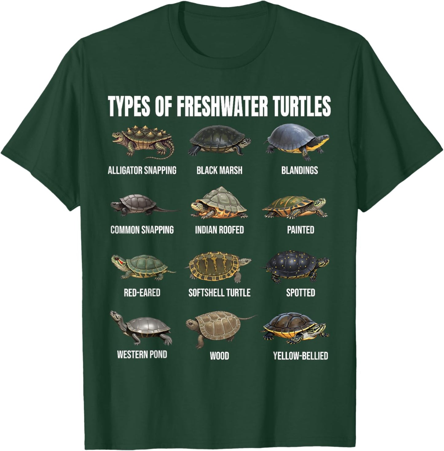 Types of Freshwater Turtles Turtle Species Educational Chart T-Shirt - T-Shirt | Forest