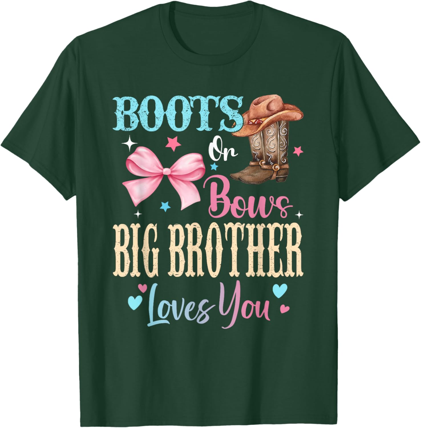 Boots or Bows Big Brother Loves You Gender Reveal Family T-Shirt - T-Shirt | Forest