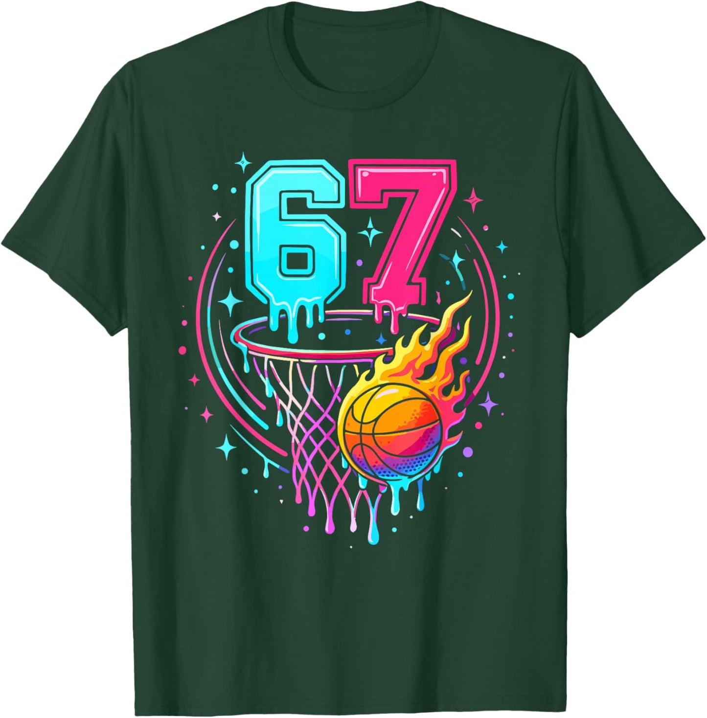 67 Basketball Ice Cream Drip Six Seven Bball T-Shirt - T-Shirt | Forest
