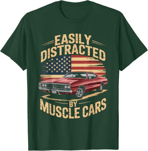 Easily Distracted by Muscle Cars Classic American car Lovers T-Shirt - T-Shirt | Forest