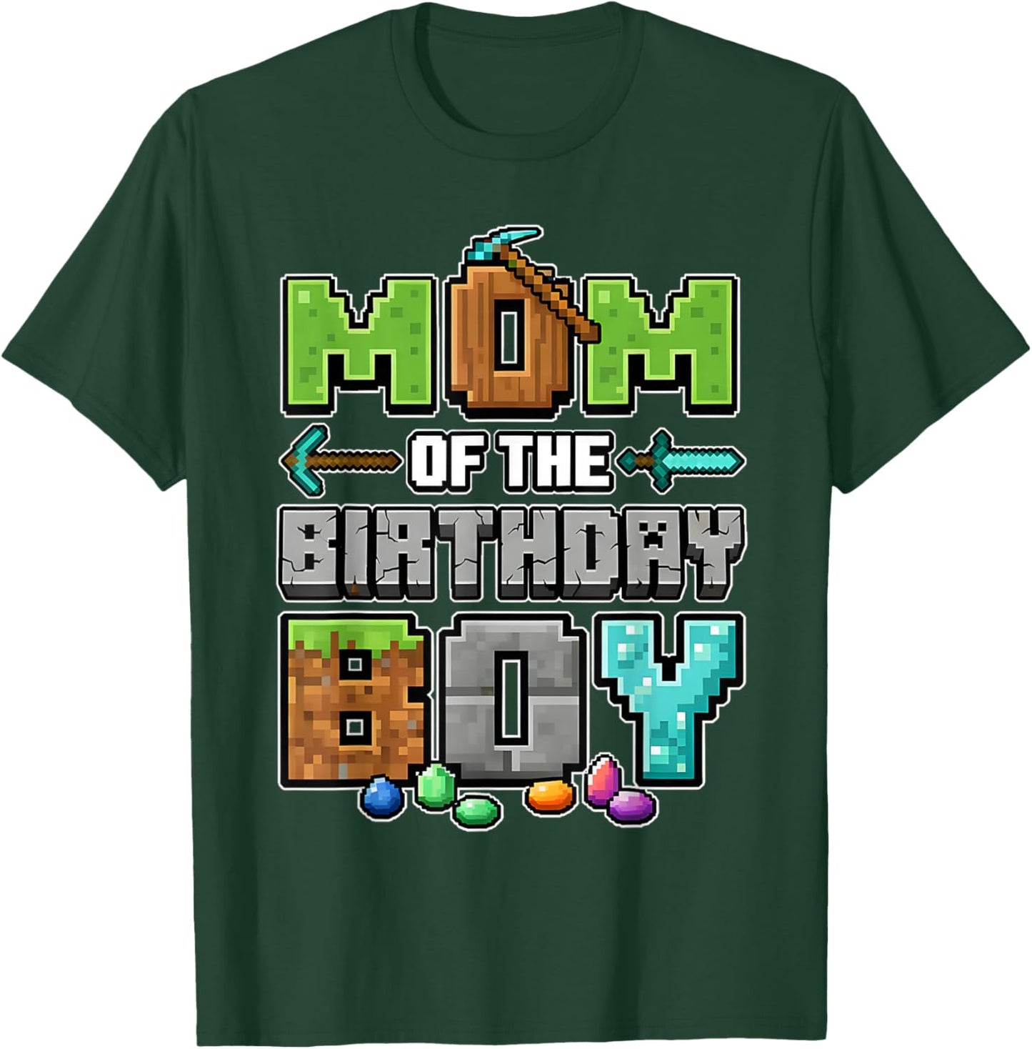Mom of The Birthday Boy Pixel Gamer Gaming mom Family T-Shirt - T-Shirt | Forest
