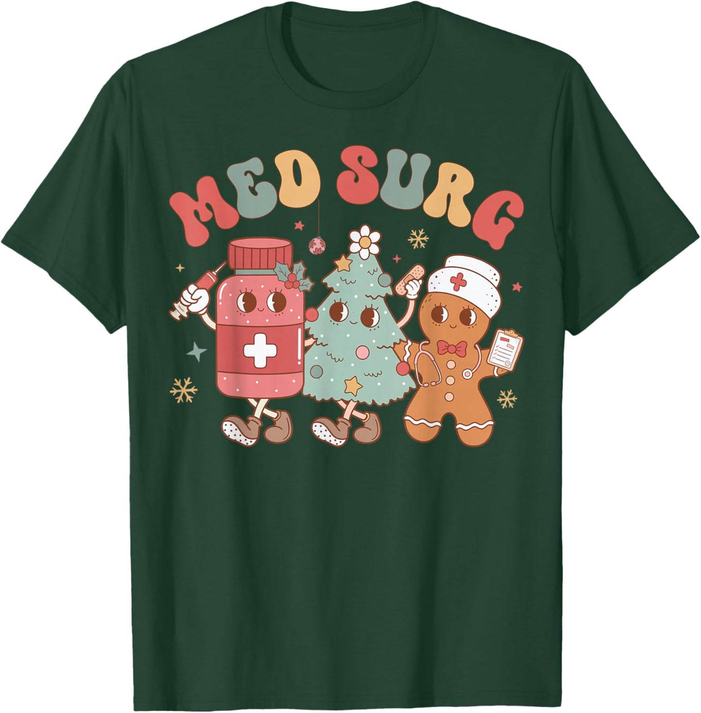 Med Surg Crew Christmas Tree Gingerbread Nurse T-Shirt - T-Shirt | Forest