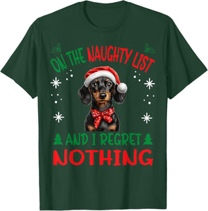 Cute Dachshund Wiener Doxie dog Dog Christmas On The Naughty T-Shirt - T-Shirt | Forest