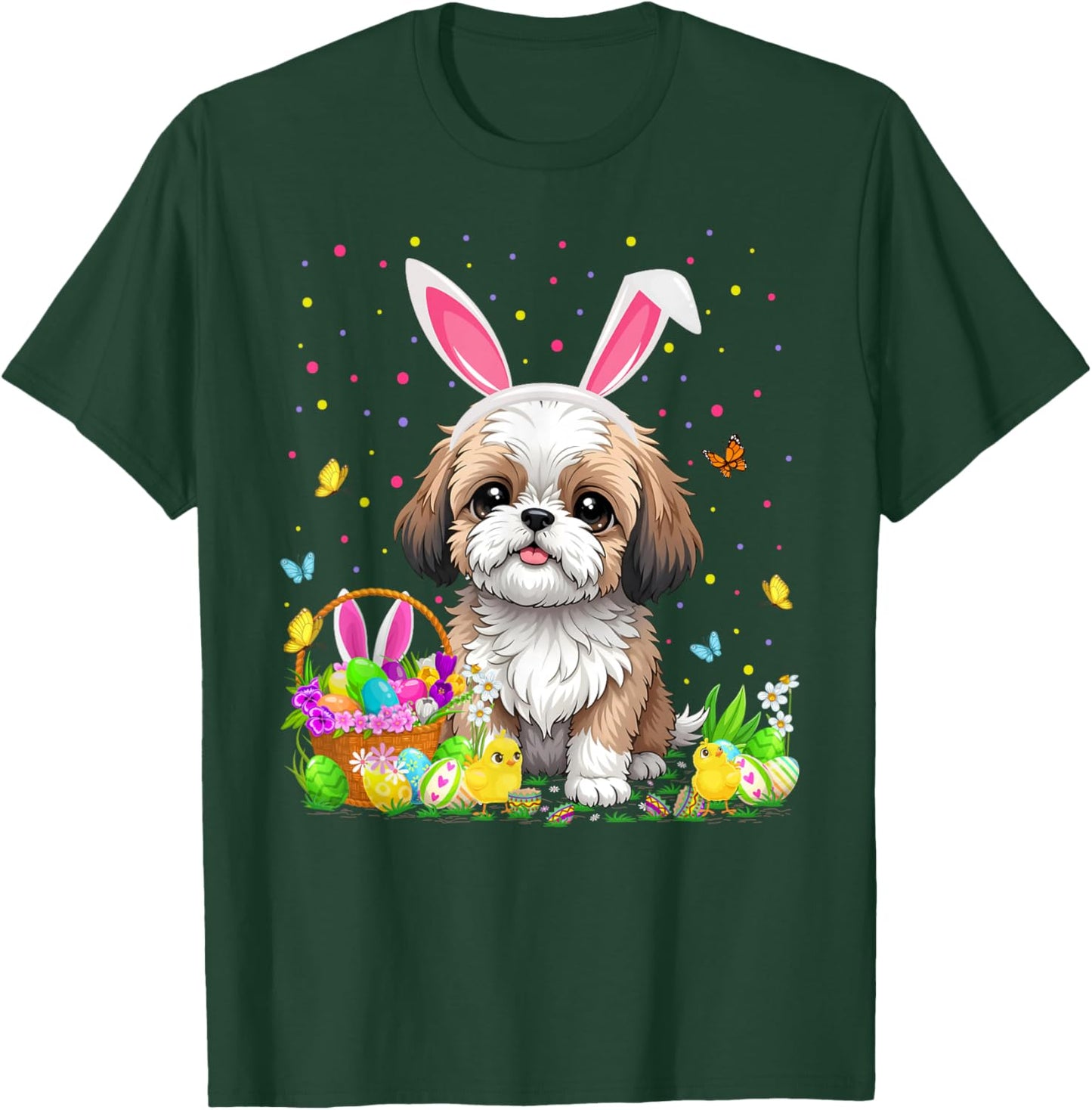 Shih Tzu Dog Easter Egg Hunt Bunny Ear Shih Tzu Easter T-Shirt - T-Shirt | Forest