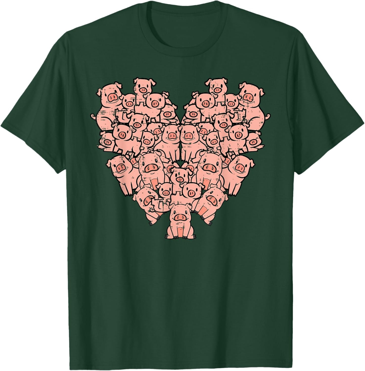 Pigs Heart Shape Cute Love Hog Swine Girls Kids Women Men T-Shirt - T-Shirt | Forest