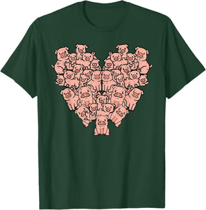 Pigs Heart Shape Cute Love Hog Swine Girls Kids Women Men T-Shirt - T-Shirt | Forest