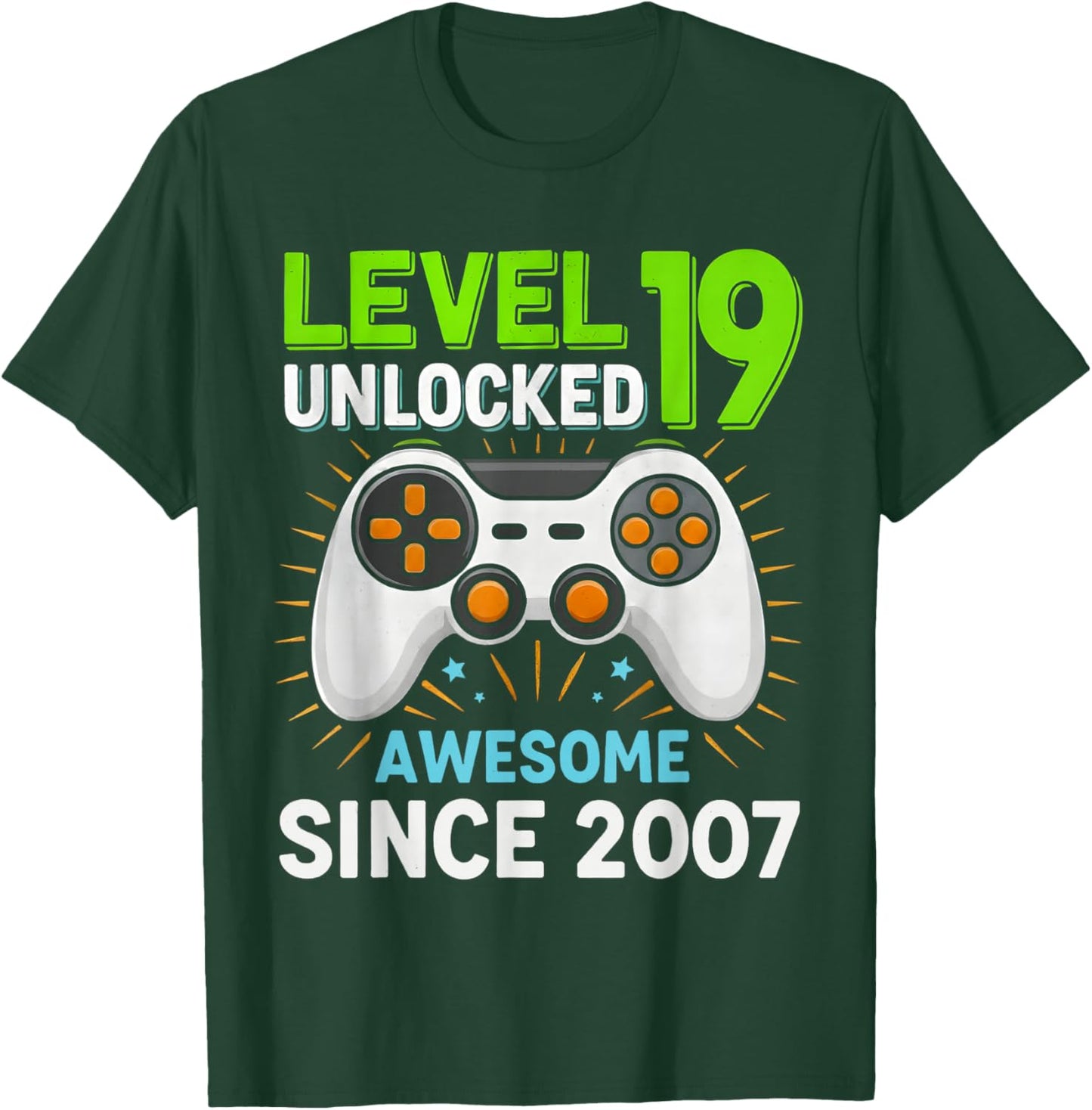 Level 19 Unlocked Awesome Since 2007 Gaming Birthday 19th T-Shirt - T-Shirt | Forest