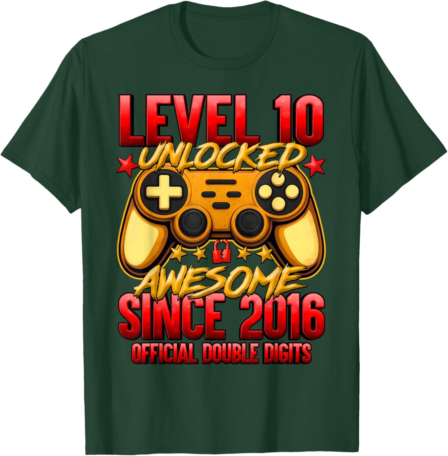 Official Double Digits Level 10 Unlocked 10th Birthday Boy T-Shirt - T-Shirt | Forest