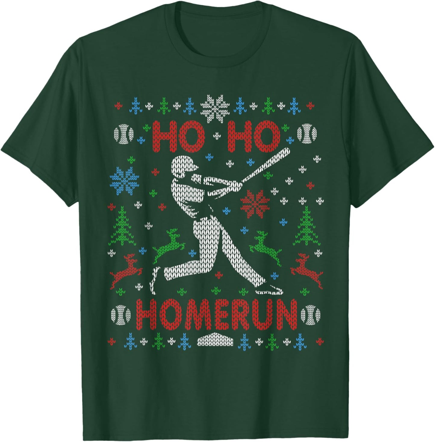 Baseball Softball Ho Ho Homerun Ugly Christmas Sweater Party T-Shirt - T-Shirt | Forest
