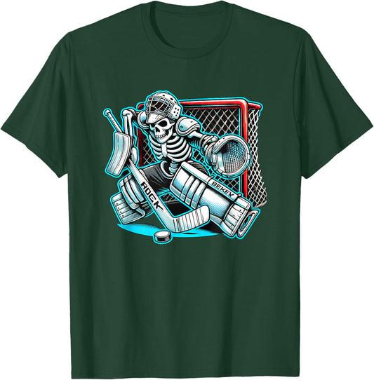 Halloween Skeleton Goalie Hockey T-Shirt - T-Shirt | Forest