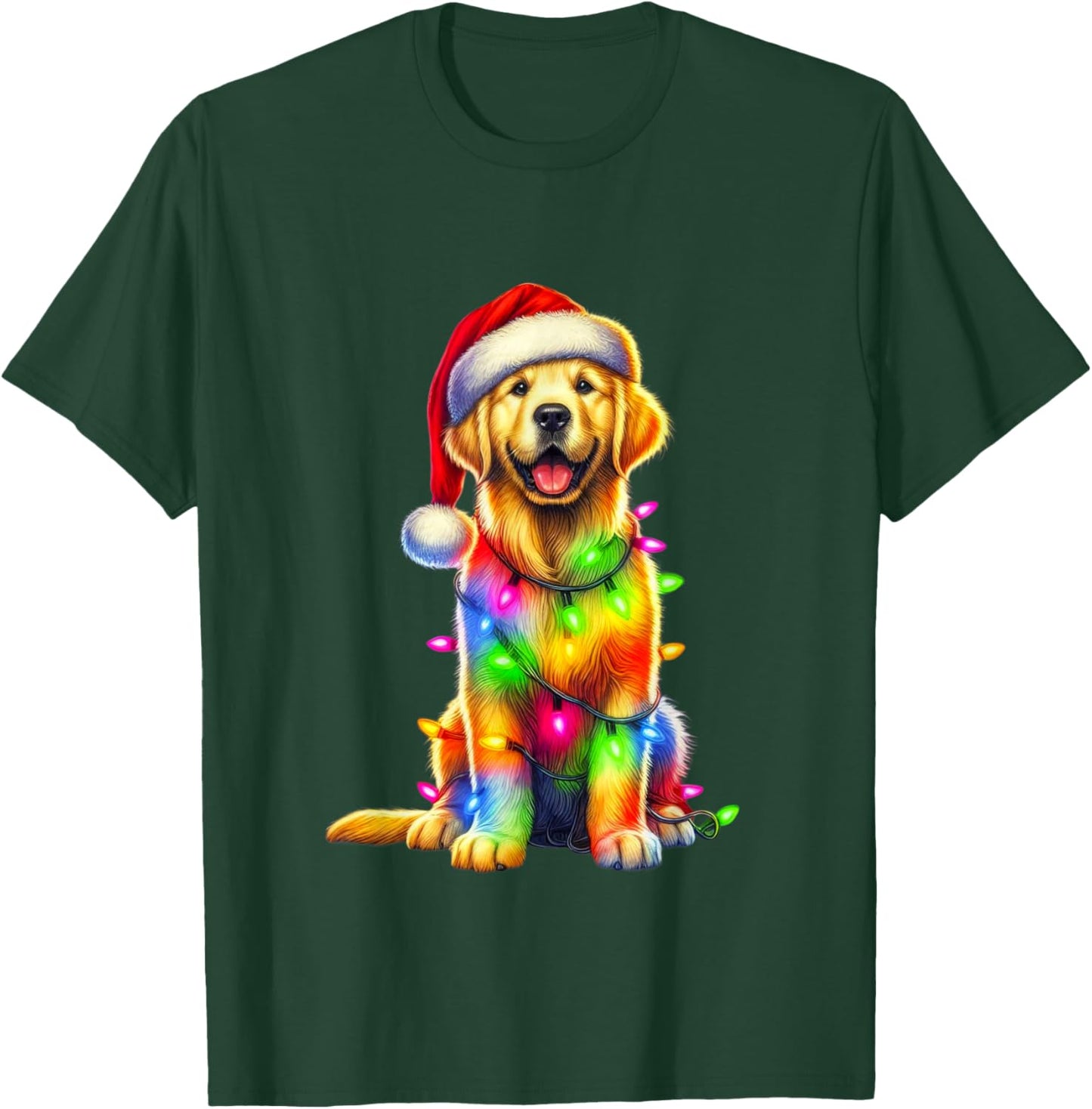 Golden Retriever Christmas Lights Santa Hat Xmas Dog Lover T-Shirt - T-Shirt | Forest