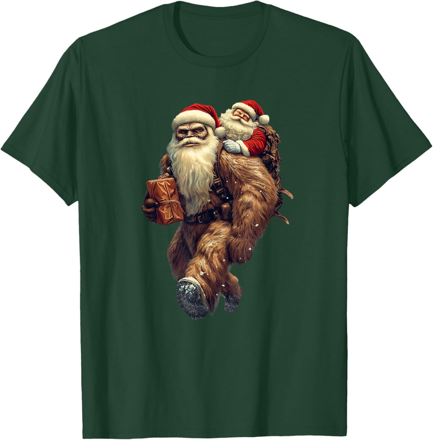 Funny Bigfoot and Santa Christmas Funny Sasquatch T-Shirt - T-Shirt | Forest