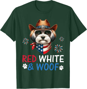 Havanese Dog Cowboy Costume Fireworks Red White and Woof T-Shirt - T-Shirt | Forest