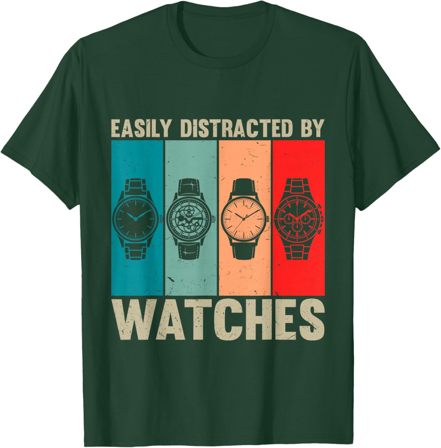 Easily Distracted By Watches Vintage Watch Collector T-Shirt - T-Shirt | Forest