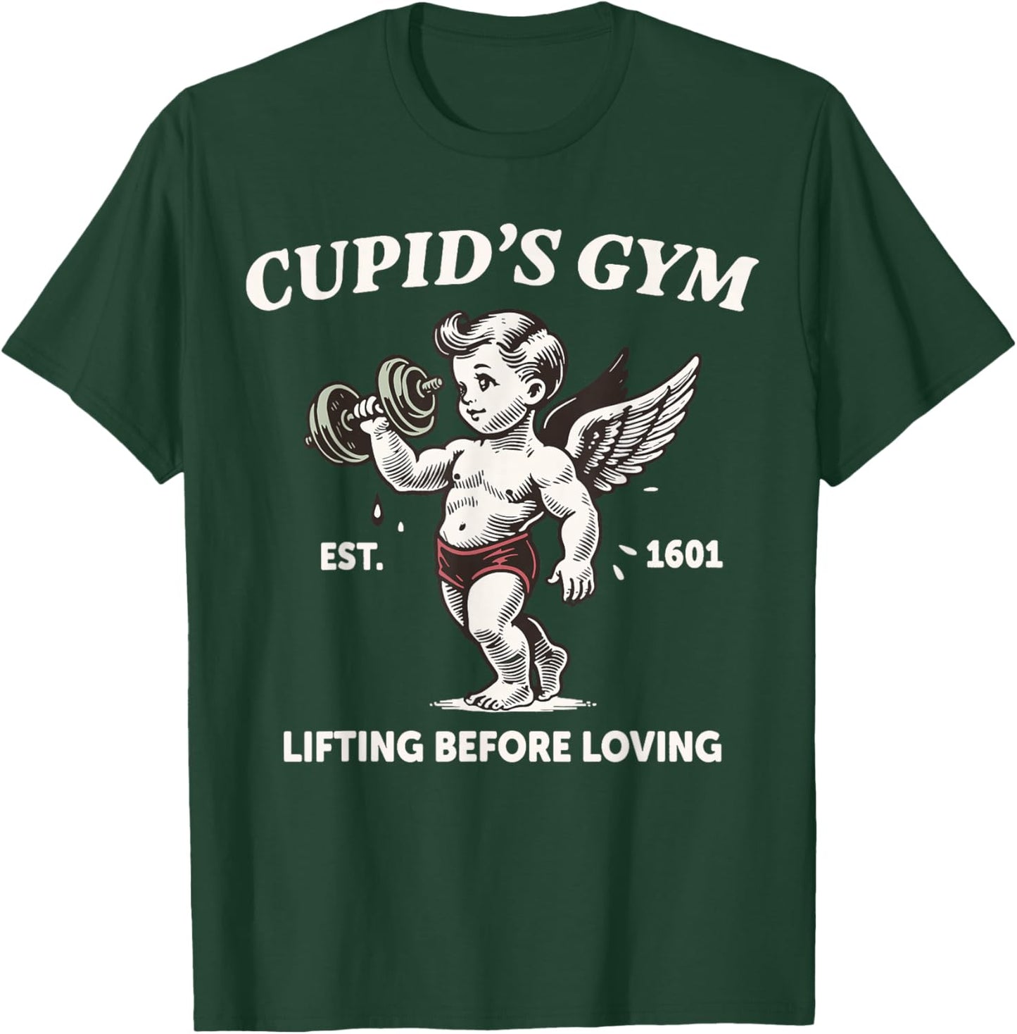 Cupid's Gym Lifting Before Loving Cute Cupid Retro Valentine T-Shirt - T-Shirt | Forest