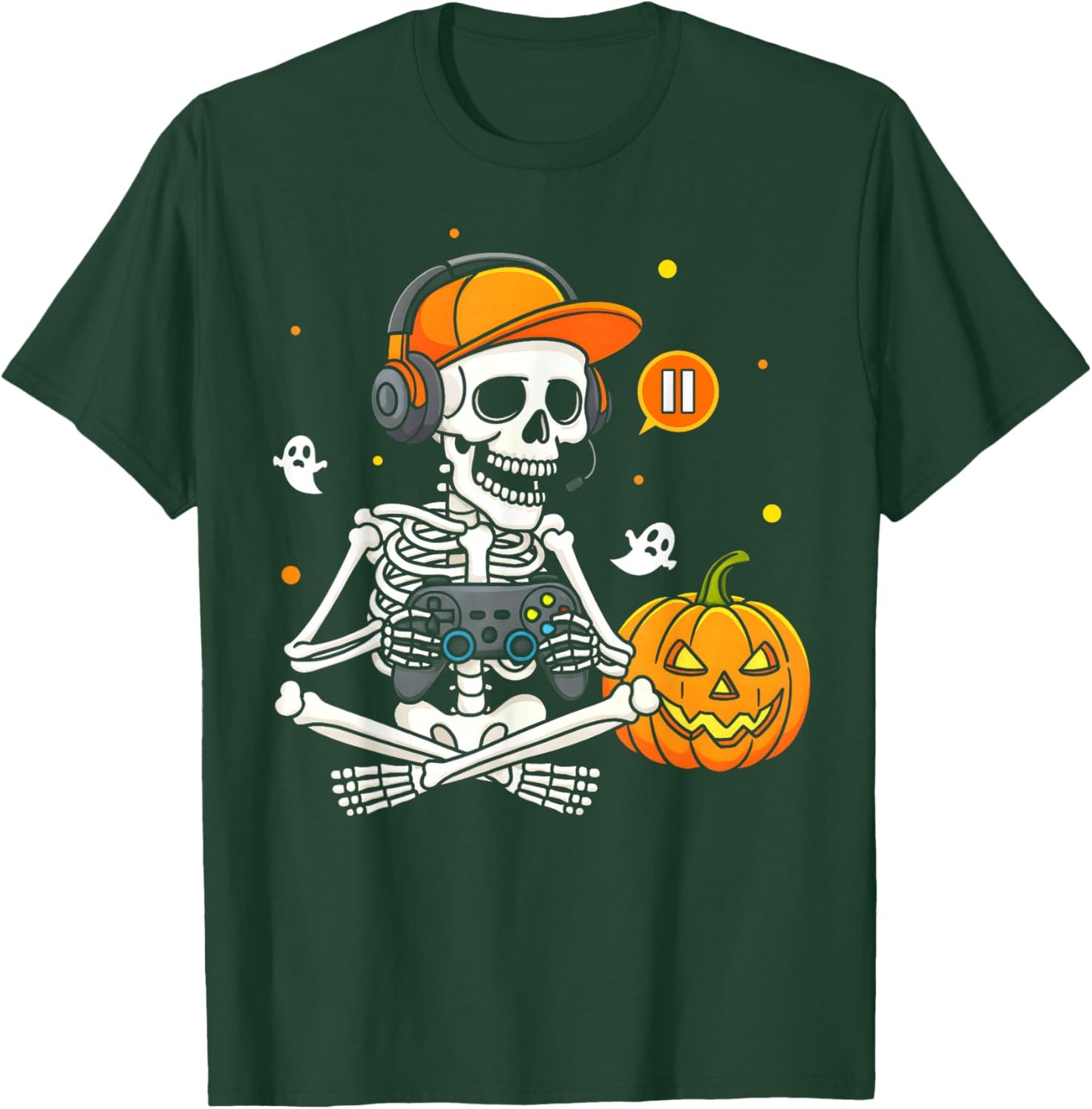 Funny Gaming Hallowen Skeleton Gamer Video Kids Boys T-Shirt - T-Shirt | Forest