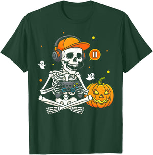 Funny Gaming Hallowen Skeleton Gamer Video Kids Boys T-Shirt - T-Shirt | Forest