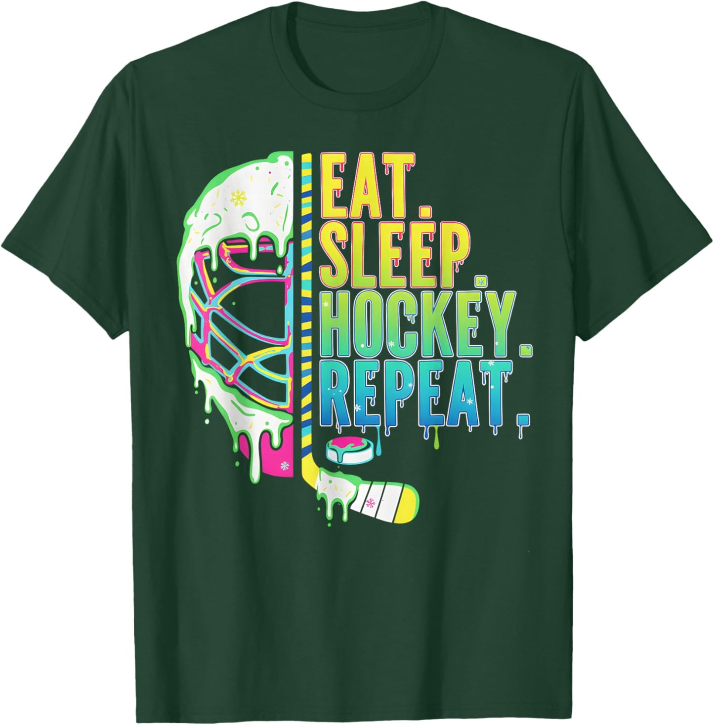 Hockey Ice Cream Drip Eat Sleep Hockey Repeat Boys T-Shirt - T-Shirt | Forest