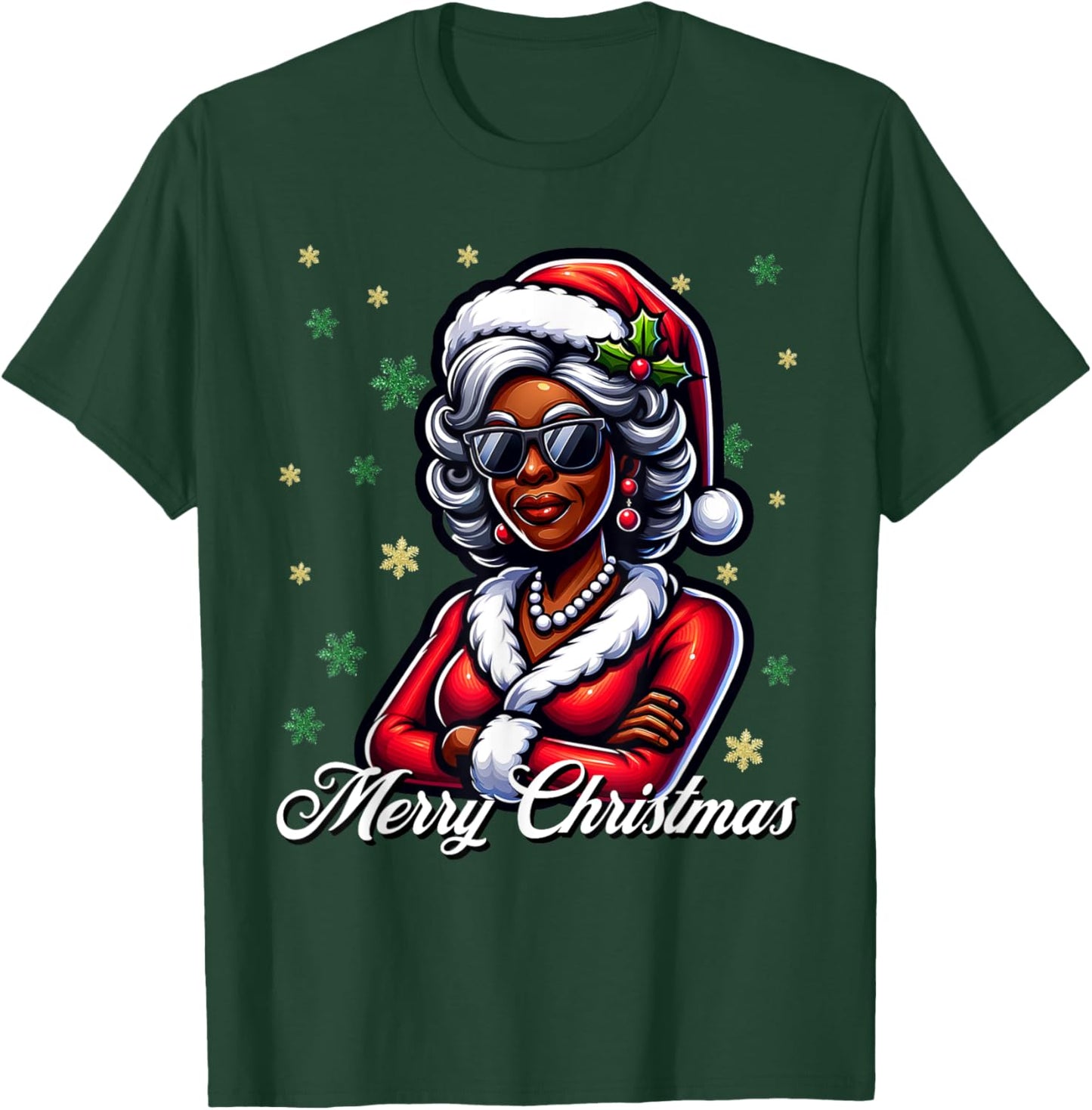 Mrs Santa African American Merry Christmas Melanin Queen T-Shirt - T-Shirt | Forest