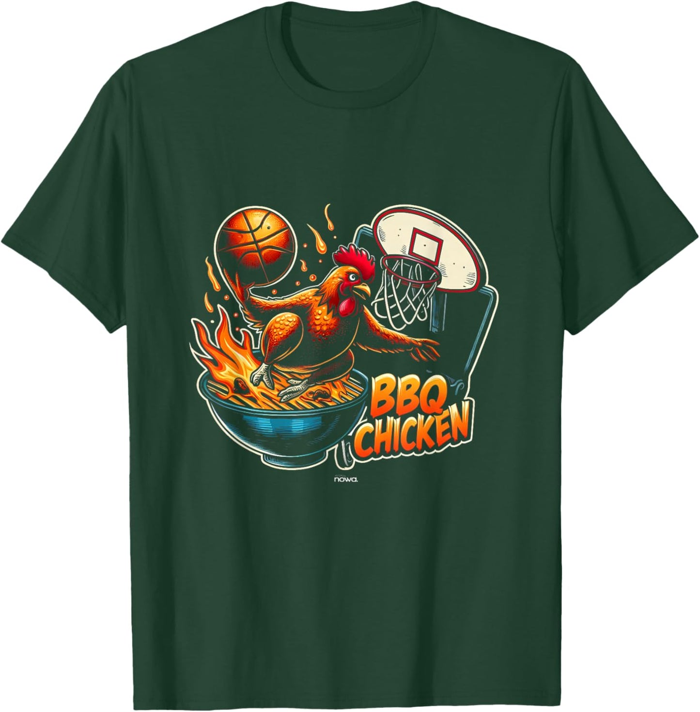 Bbq Chicken Flying From the Barbecue Grill to the Hoop T-Shirt - T-Shirt | Forest