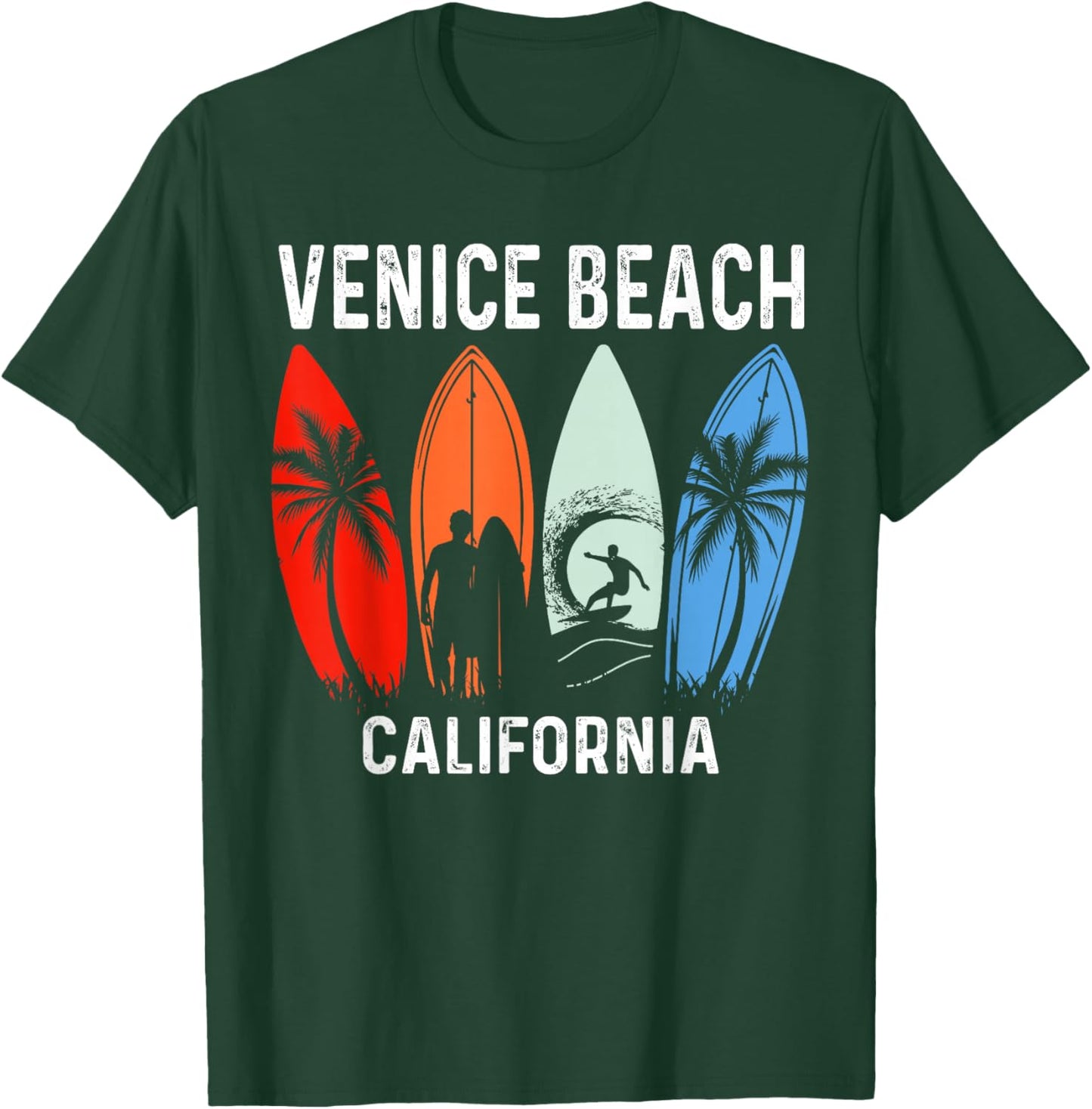 Retro Venice Beach California Surfing Beach T-Shirt - T-Shirt | Forest