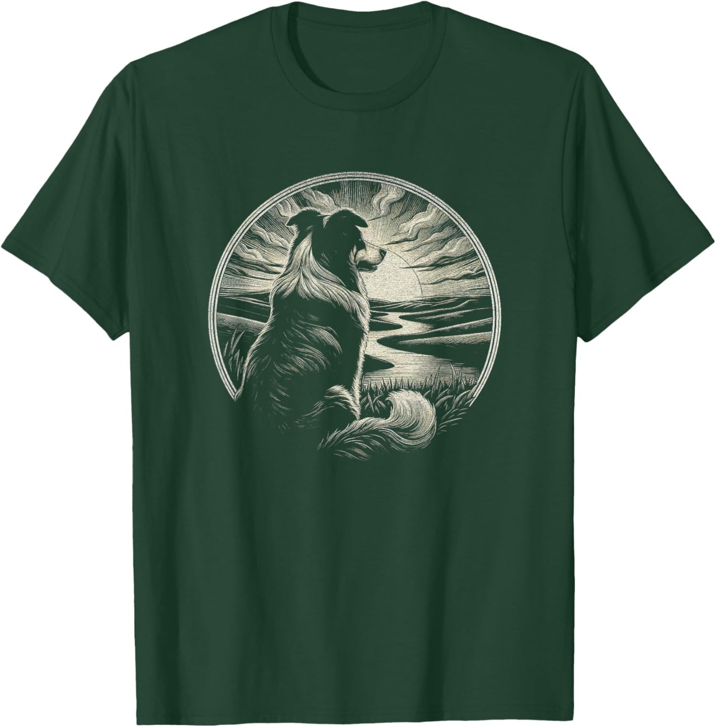 Vintage Australian Shepherd Dog Retro Sunset Art Design Men Women T-Shirt - T-Shirt | Forest