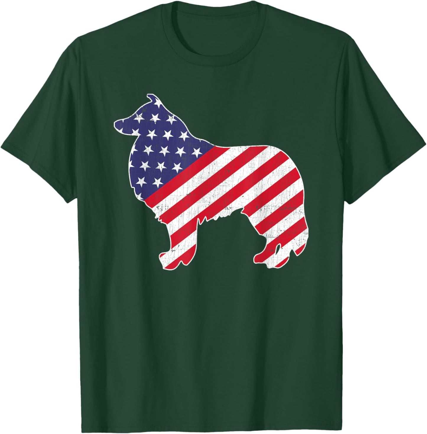 Vintage Rough Collie Dog 4th of July Patriotic American Flag T-Shirt - T-Shirt | Forest
