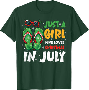 Just A Girl Who Loves Christmas in July Summer Xmas Women T-Shirt - T-Shirt | Forest